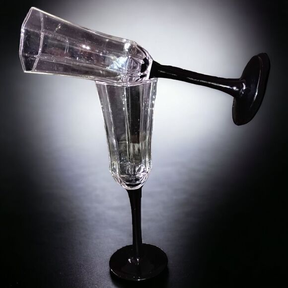 2 Luminarc Arcoroc Octime Domino Champagne Flutes Glasses France Set Black Stem. - Picture 6 of 16